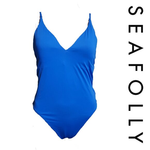 Seafolly Collective V Neck One Piece NWOT Blue Size 10 - Picture 1 of 11